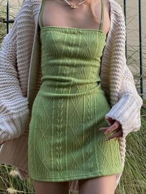 green bodycon knit dress